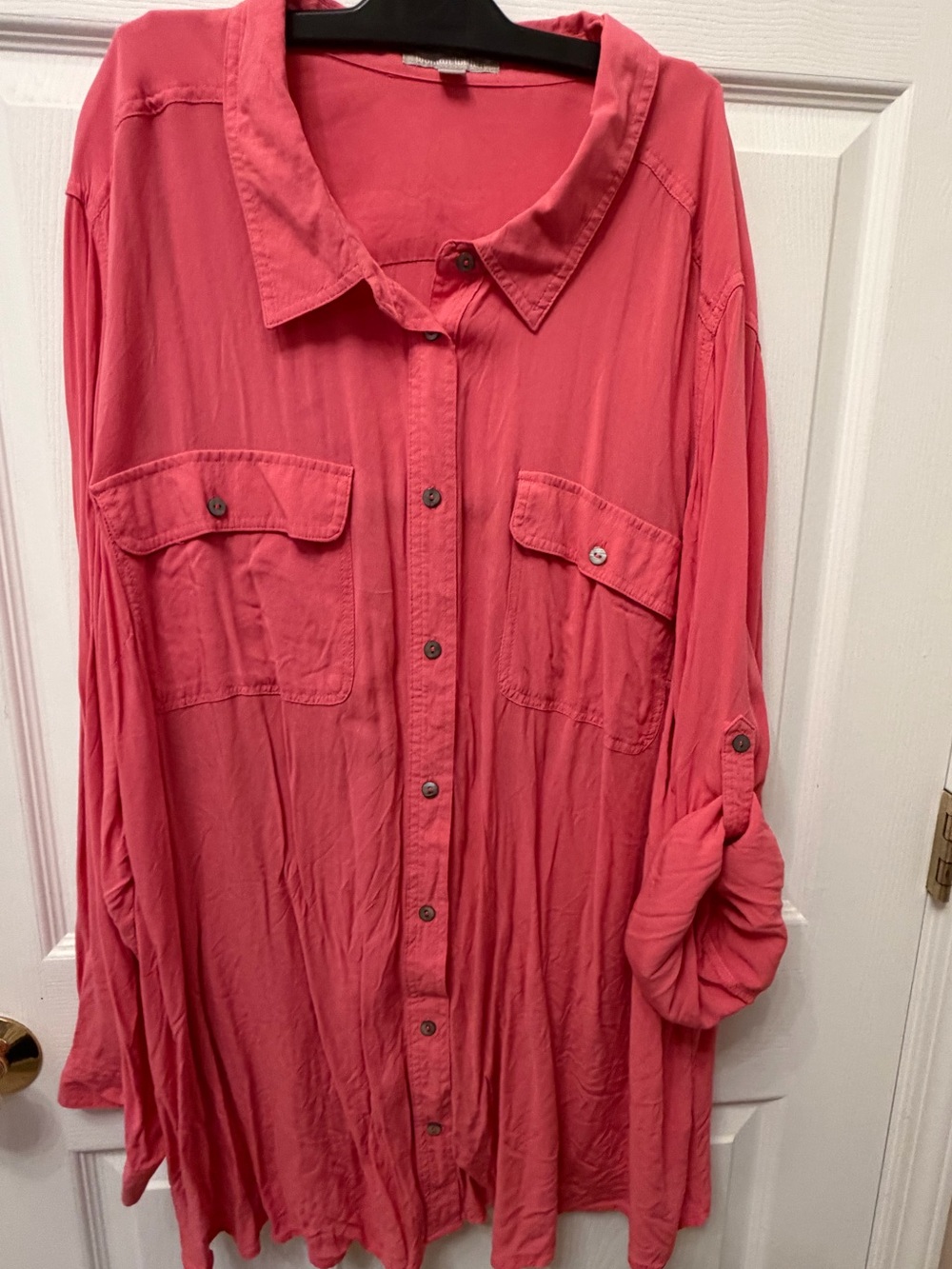 Woman Within Coral Casual Button-Front Blouse Size 3X